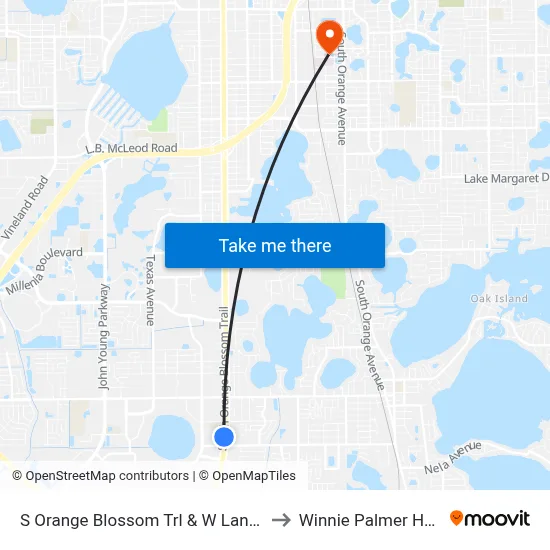 S Orange Blossom Trl & W Lancaster Rd to Winnie Palmer Hospital map