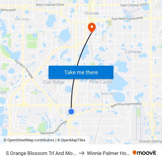 S Orange Blossom Trl And Morning Dr to Winnie Palmer Hospital map