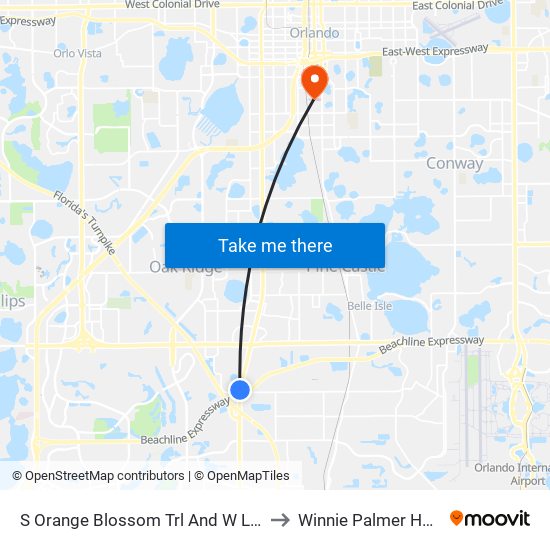 S Orange Blossom Trl And W Landst Rd to Winnie Palmer Hospital map
