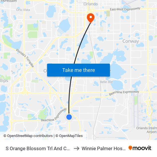 S Orange Blossom Trl And Cecil Dr to Winnie Palmer Hospital map