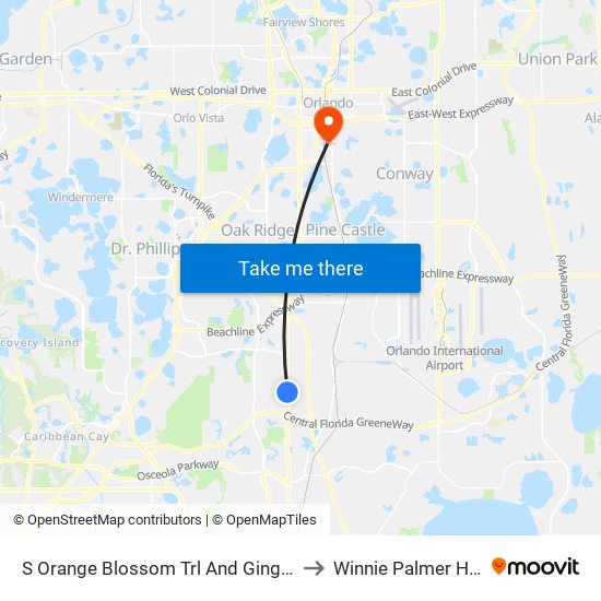 S Orange Blossom Trl And Ginger Mill Blvd to Winnie Palmer Hospital map