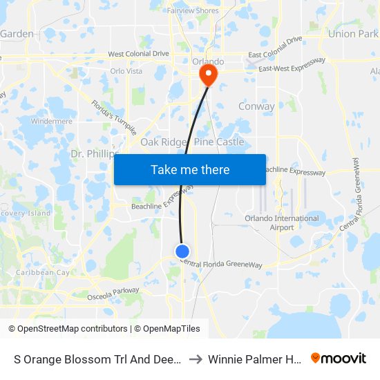 S Orange Blossom Trl And Deerfield Blvd to Winnie Palmer Hospital map