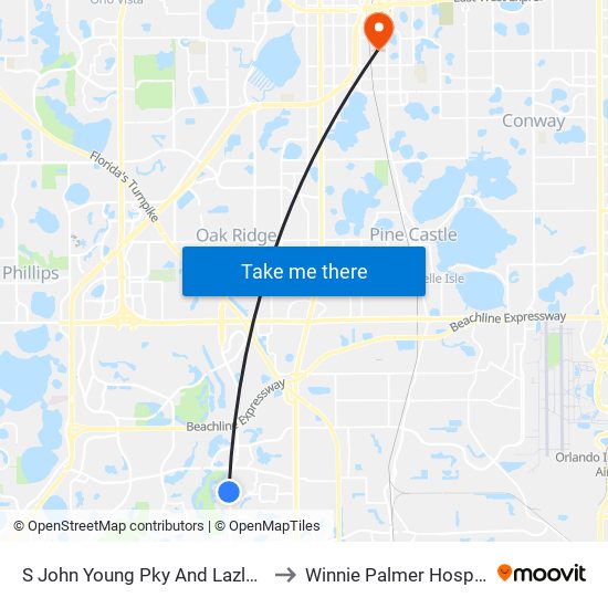 S John Young Pky And Lazlo Ln to Winnie Palmer Hospital map