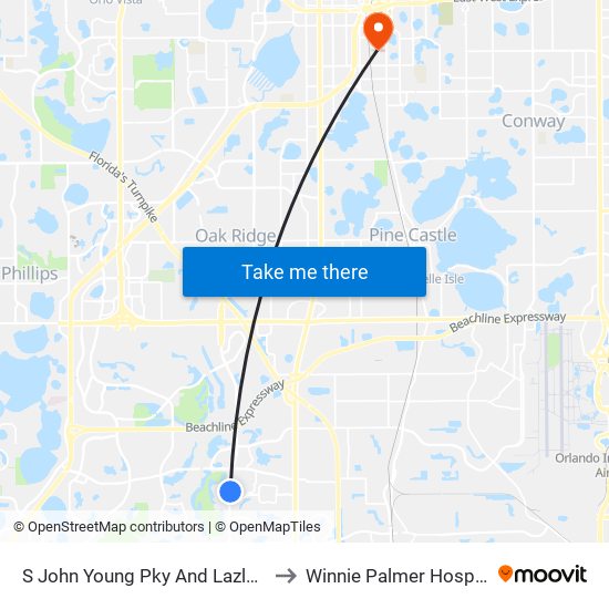 S John Young Pky And Lazlo Ln to Winnie Palmer Hospital map