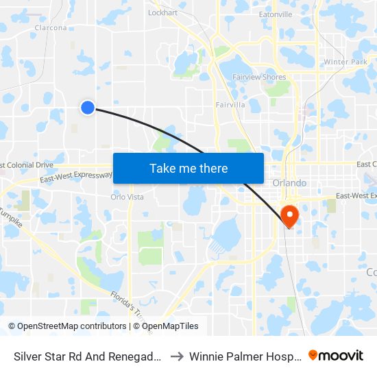 Silver Star Rd And Renegade Dr to Winnie Palmer Hospital map