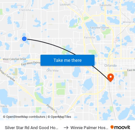 Silver Star Rd And Good Homes Rd to Winnie Palmer Hospital map