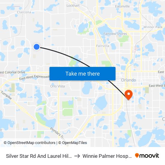 Silver Star Rd And Laurel Hill Dr to Winnie Palmer Hospital map