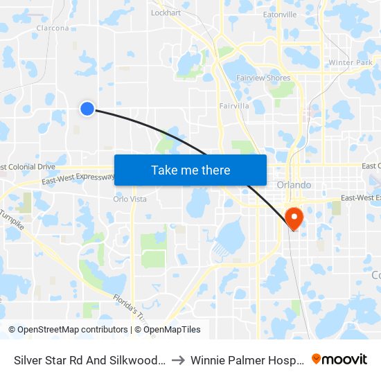 Silver Star Rd And Silkwood Cir to Winnie Palmer Hospital map