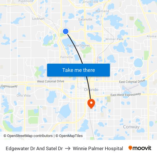 Edgewater Dr And Satel Dr to Winnie Palmer Hospital map