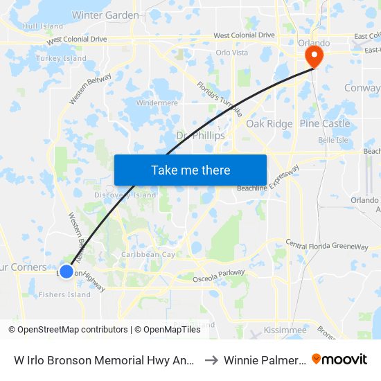 W Irlo Bronson Memorial Hwy And Orange Lake Blvd to Winnie Palmer Hospital map