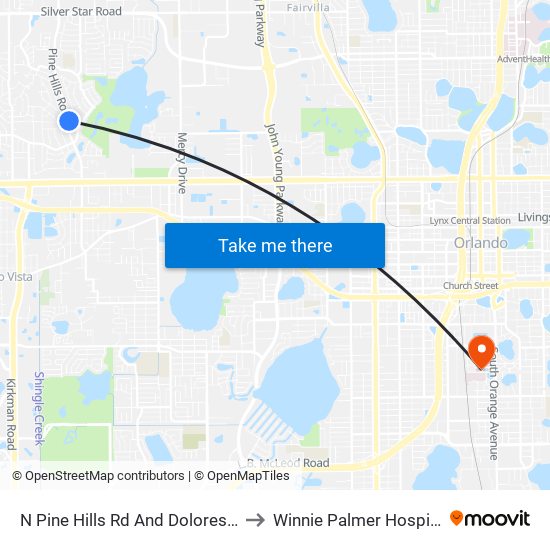 N Pine Hills Rd And Dolores Dr to Winnie Palmer Hospital map