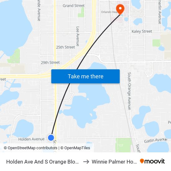 Holden Ave And S Orange Blossom Trl to Winnie Palmer Hospital map