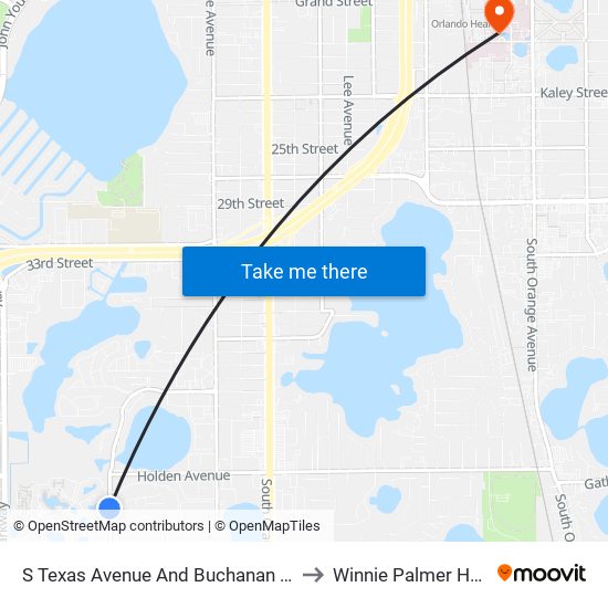 S Texas Avenue And Buchanan Bay Circle to Winnie Palmer Hospital map