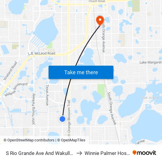 S Rio Grande Ave And Wakulla Way to Winnie Palmer Hospital map