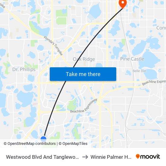 Westwood Blvd And Tanglewood Bay Dr to Winnie Palmer Hospital map