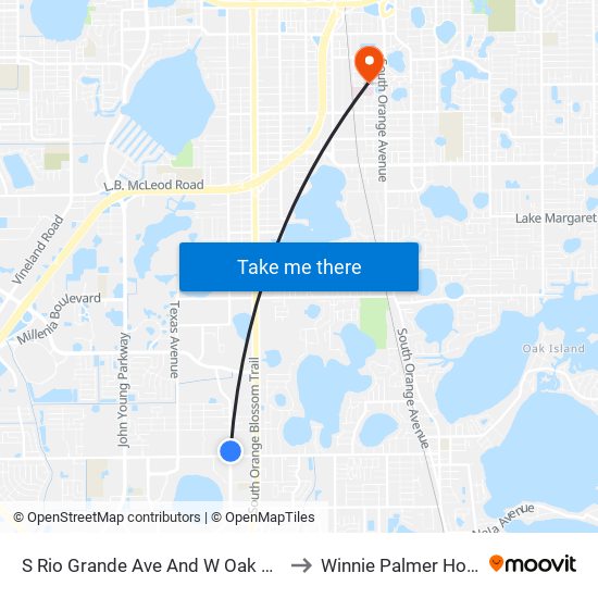 S Rio Grande Ave And W Oak Ridge Rd to Winnie Palmer Hospital map