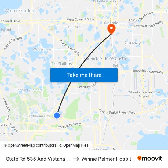 State Rd 535 And Vistana Dr to Winnie Palmer Hospital map