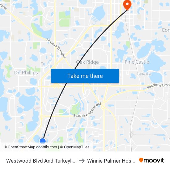 Westwood Blvd And Turkeyleg Dr to Winnie Palmer Hospital map