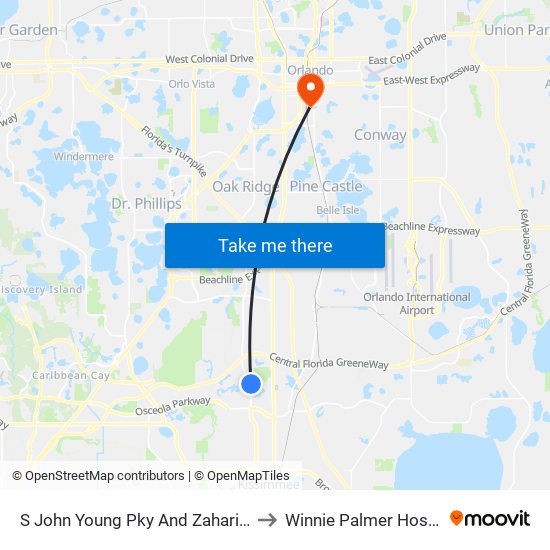 S John Young Pky And Zaharias Dr to Winnie Palmer Hospital map