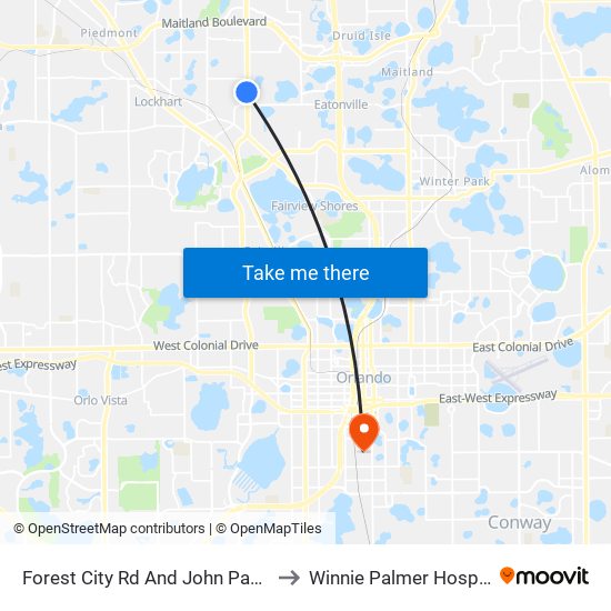 Forest City Rd And John Paul Dr to Winnie Palmer Hospital map