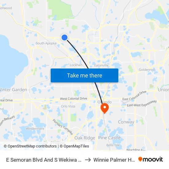 E Semoran Blvd And S Wekiwa Springs Rd to Winnie Palmer Hospital map