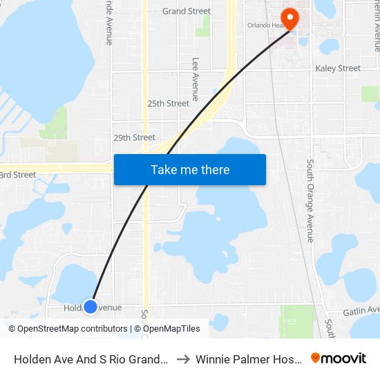 Holden Ave And S Rio Grande Ave to Winnie Palmer Hospital map