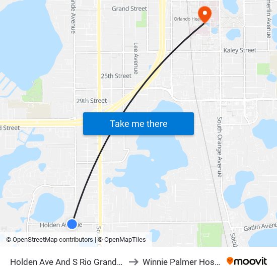 Holden Ave And S Rio Grande Ave to Winnie Palmer Hospital map
