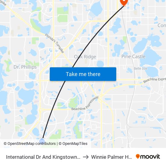 International Dr And Kingstown Reef Blvd to Winnie Palmer Hospital map