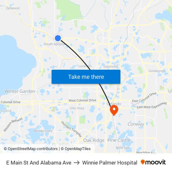 E Main St And Alabama Ave to Winnie Palmer Hospital map