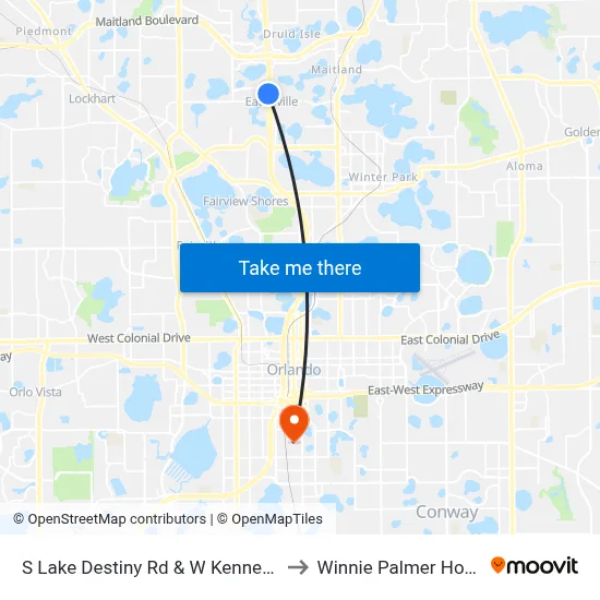 S Lake Destiny Rd & W Kennedy Blvd to Winnie Palmer Hospital map