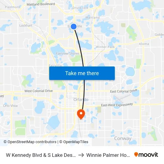 W Kennedy Blvd & S Lake Destiny Dr to Winnie Palmer Hospital map