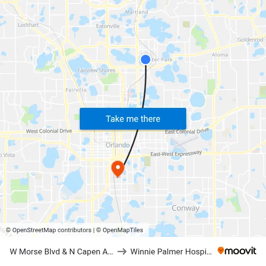 W Morse Blvd & N Capen Ave to Winnie Palmer Hospital map