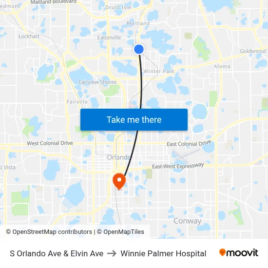 S Orlando Ave & Elvin Ave to Winnie Palmer Hospital map