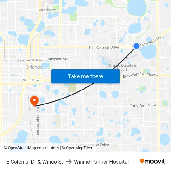 E Colonial Dr & Wingo St to Winnie Palmer Hospital map