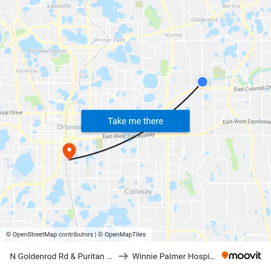 N Goldenrod Rd & Puritan Rd to Winnie Palmer Hospital map