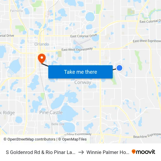 S Goldenrod Rd & Rio Pinar Lakes Blvd to Winnie Palmer Hospital map