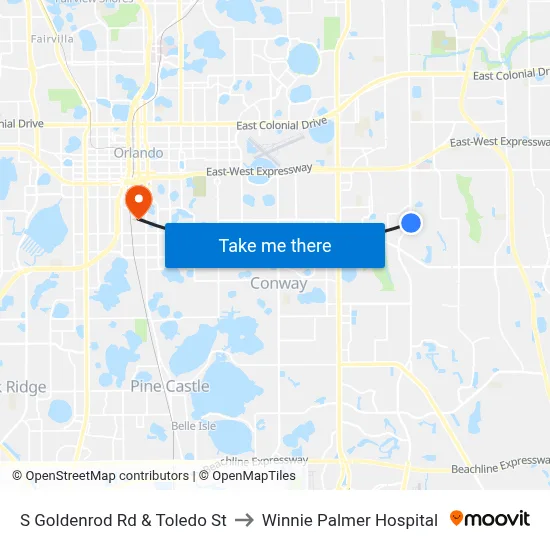 S Goldenrod Rd & Toledo St to Winnie Palmer Hospital map