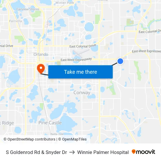 S Goldenrod Rd & Snyder Dr to Winnie Palmer Hospital map