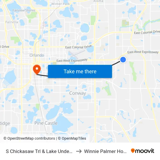 S Chickasaw Trl & Lake Underhill Rd to Winnie Palmer Hospital map