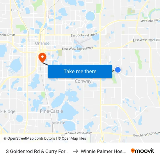 S Goldenrod Rd & Curry Ford Rd to Winnie Palmer Hospital map