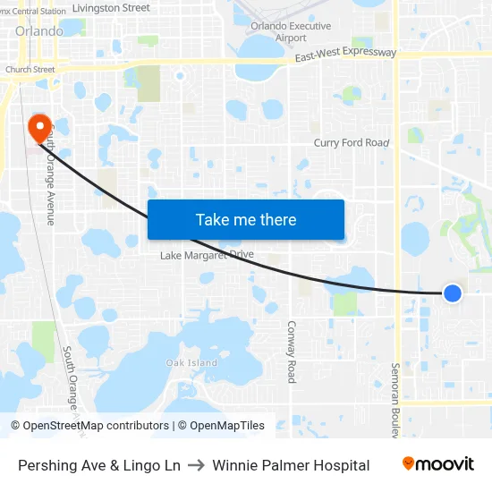 Pershing Ave & Lingo Ln to Winnie Palmer Hospital map