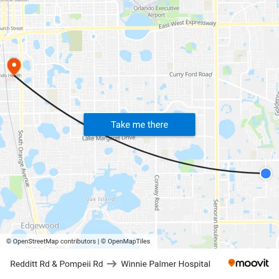 Redditt Rd & Pompeii Rd to Winnie Palmer Hospital map