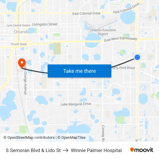 S Semoran Blvd & Lido St to Winnie Palmer Hospital map