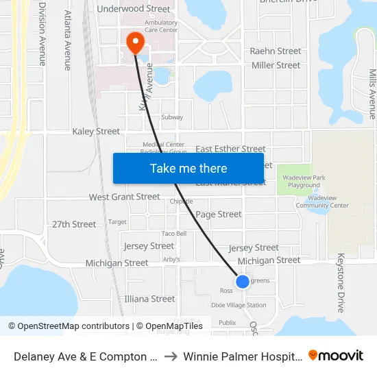 Delaney Ave & E Compton St to Winnie Palmer Hospital map