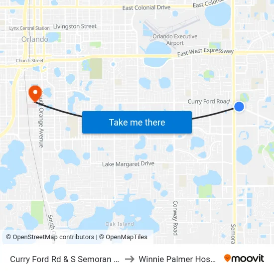 Curry Ford Rd & S Semoran Blvd to Winnie Palmer Hospital map