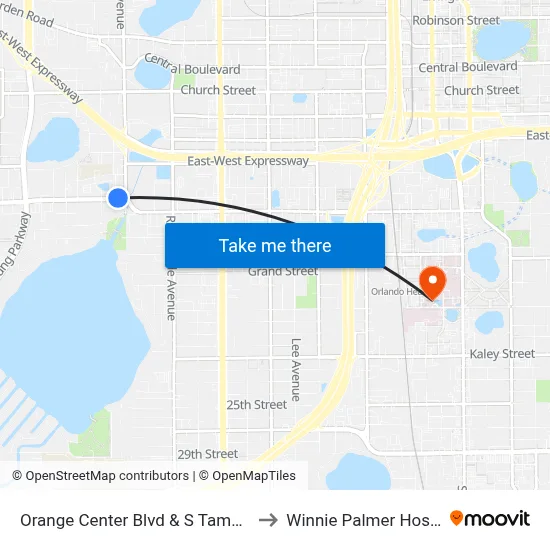 Orange Center Blvd & S Tampa Ave to Winnie Palmer Hospital map