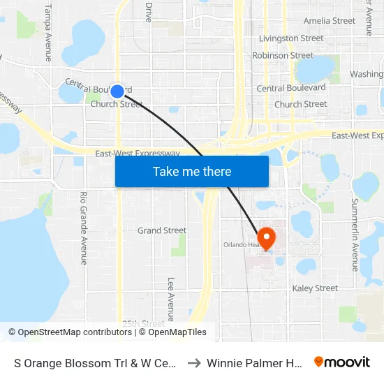 S Orange Blossom Trl & W Central Blvd to Winnie Palmer Hospital map