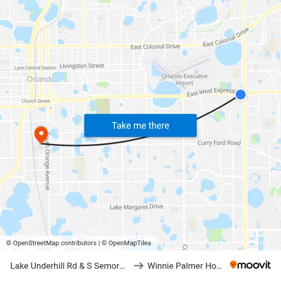 Lake Underhill Rd & S Semoran Blvd to Winnie Palmer Hospital map