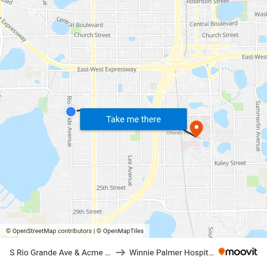 S Rio Grande Ave & Acme St to Winnie Palmer Hospital map