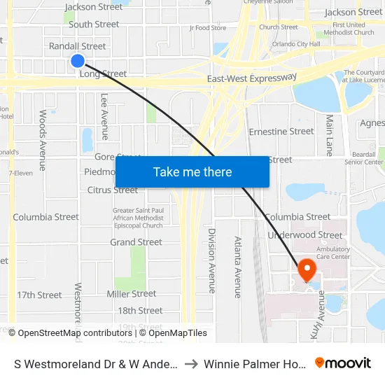 S Westmoreland Dr & W Anderson St to Winnie Palmer Hospital map